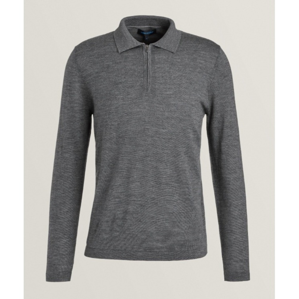 Patrick Assaraf Quarter-Zip Polo Sweater Extra Fine Merino Wool Grey Large